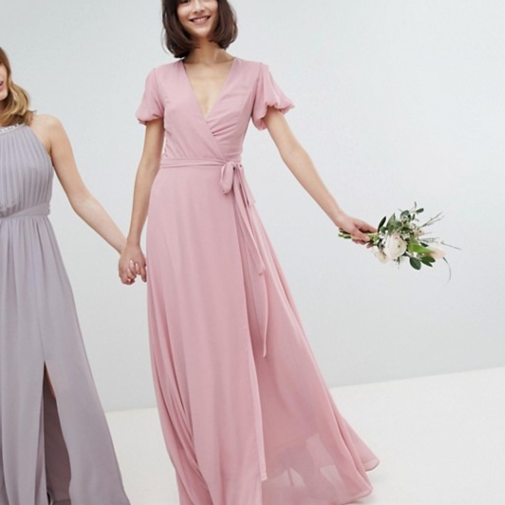 TFNC Maxi Bridesmaid Dress With Tie Detail Rose